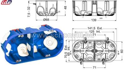 IDE D70/2K DOMOS-K Gipszkarton szerelvénydoboz 2-es membrános 139x68x48mm 1.