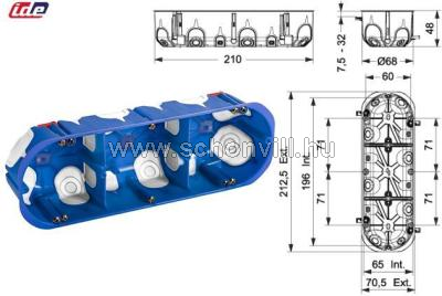 IDE D70/3K DOMOS-K Gipszkarton szerelvénydoboz 3-as membrános 210x68x48mm 1.