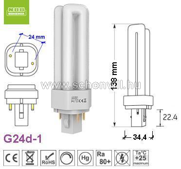 NBB 222004 KLD-D13W/830 NW 4100°K G24d-1 900lm 10000h kompakt fénycső 2-pin L=138mm 1.