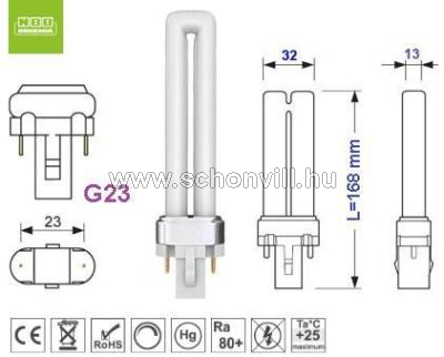 NBB 221112000 PL-S 9W/840 NW 4000°K G23 640lm 10000h kompakt fénycső 2-pin L=138mm 1.