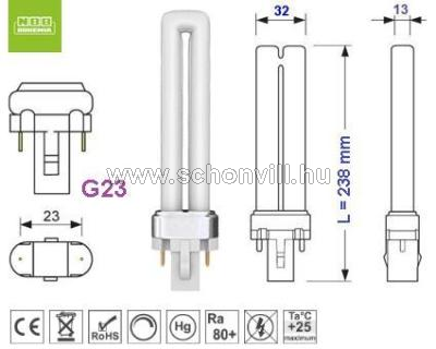 NBB 221122000 PL-S 11W/840 NW 4000°K G23 900lm 10000h kompakt fénycső 2-pin L=238mm 1.