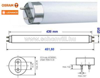 OSRAM/LEDVANCE 446004 LUMILUX® T8 fénycső 15W/840 NW=natúr fehér=4000K 950lm 16000h Ø26x451,6mm G13 1.