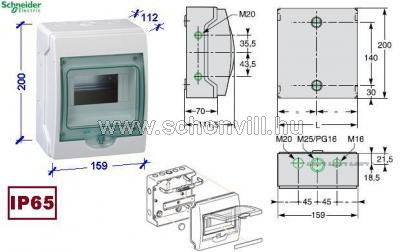 SCHNEIDER 13442 KAEDRA Mini elosztó, átlátszó ajtó, falon kívüli, 1x6 modul, szürke IP65 1.