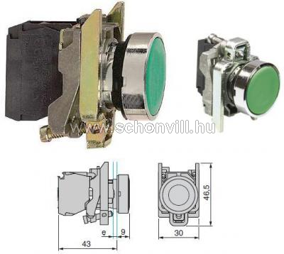 SCHNEIDER XB4BA31 Komplett nyomógomb, zöld, Ø22mm 1.