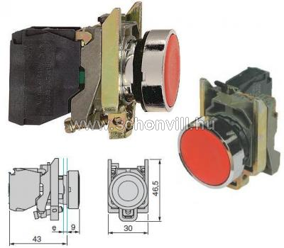 SCHNEIDER XB4BA42 Komplett nyomógomb, piros, Ø22mm 1.
