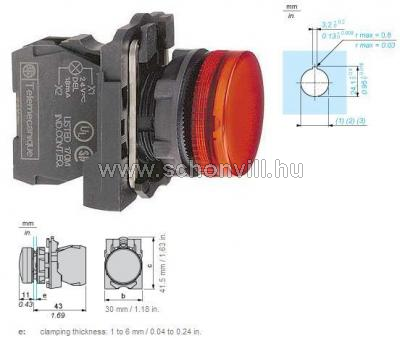 SCHNEIDER XB5AVM4 LED-es jelzőlámpa, piros, 230V AC 1.