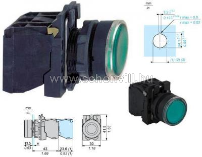 SCHNEIDER XB5AW33M5 LED-es világító nyomógomb, zöld, 230V AC 1.