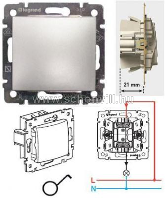 Legrand 770101 Valena egypólusú kapcsoló betét, alumínium színű (keret nélkül) 1.