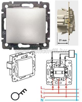 Legrand 770103-20 Valena hárompólusú kapcsoló betét alumínium (keret nélkül) 1.