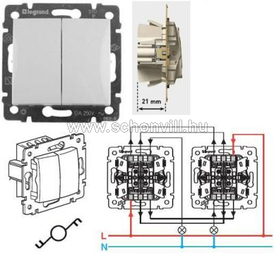 Legrand 770108 Valena kettős váltókapcsoló betét alumínium színű (keret nélkül) 1.