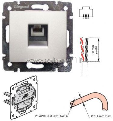 Legrand 770138 Valena telefoncsatlakozó 1xRJ11 alumínium (keret nélkül) 1.