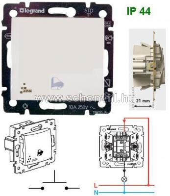 Legrand 774199 Valena IP44 1P nyomó csengőjeles, elefántcsont (keret nélkül) 1.