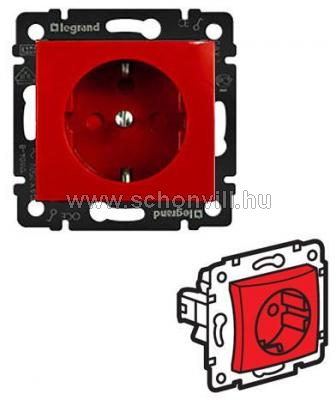 Legrand 774327-20 Valena 2P+F csatlakozóaljzat reteszelt, piros betéttárcsával (keret nélkül) 1.