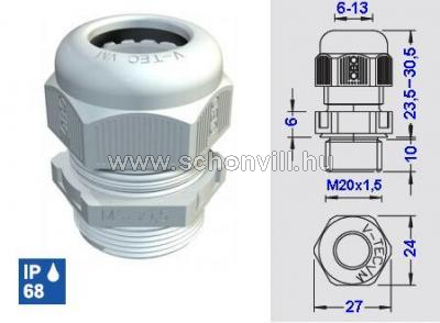 V-TEC VM20x1,5 LGR kalapos anyás tömszelence, metrikus, IP68, világosszürke 1.