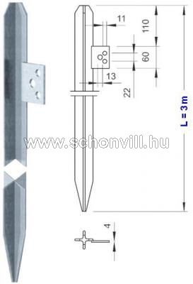 213 3000 DIN keresztföldelő, csatlakozófüllel, L=3m , FT merítetten tűzihorganyzott, DIN EN ISO 1461 1.