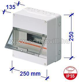 GEWISS GW40005 lakáselosztó 12 modulos, falonkívüli, átlátszó ajtóval, IP55 1.