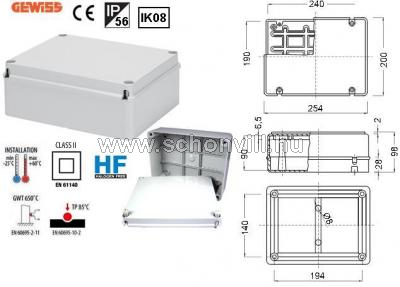 GEWISS GW44208 Műanyag doboz fedéllel, 240x190x90mm, IP56 1.