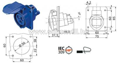 GEWISS GW62205H beépíthető dugalj 230V 16A 2P+F IP44 1.