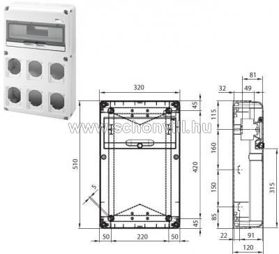 GEWISS GW68008N falonkívüli elosztó, 14-modulos, 6db dugalj-férőhellyel, IP55, 320x510x120mm 1.