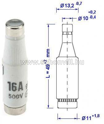 vDol TNDZ 16A hengeres biztosító betét 500V AC/DC 1.