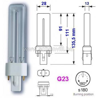 OSRAM HNS S 7 W G23 UVC germicid kompakt fénycső 8000h 941202 1.