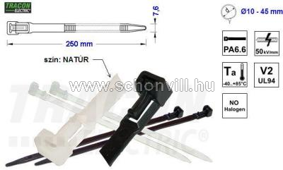 TRACON 260-NY Nyitható kábelkötegelő 250x7,6 mm natúr PA 6.6 1.