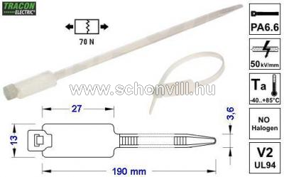 TRACON 190J Jelzőcímkés kábelkötegelő 190×3,6 mm, natúr 1.