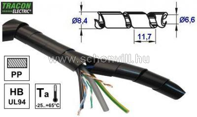 TRACON KSPI-8F Vezetékösszefogó szalagspirál Ø12 - Ø50mm, fekete, L=10m 1.