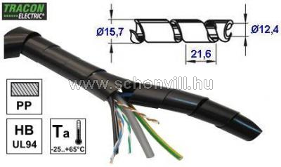 TRACON KSPI-16F Vezetékösszefogó szalagspirál Ø20 - Ø120mm, fekete, L=10m; min. rend. mennyiség 10m 1.