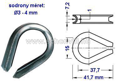 Kötélszív 3-4 mm-es sodronyhoz, acél 1.