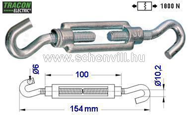 TRACON FHH6100 Sodronyfeszítő horog-horog Ø6/Ø10,2x100/154 mm 1800N 1.