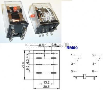 Miniatűr relé 230 V AC 2 váltóérintk, 230 V AC/ 28 V DC/ 3 A 1.