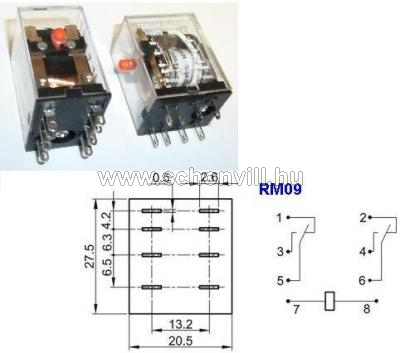 Miniatűr relé 24 V AC 2 váltóérintk., 230 V AC/ 28 V DC/ 3 A 1.