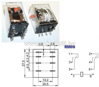 Miniatűr relé 12 V DC 2 váltóérintk., 230 V AC/ 28 V DC/ 3 A 1.