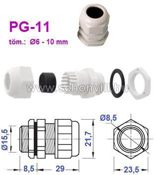 TRACON PG-11 tömszelence ellenanyával; tömítési tartomány: Ø6 … 10mm 1.