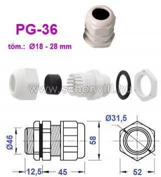 TRACON PG-36 tömszelence ellenanyával; tömítési tartomány: Ø18 … 28mm 1.