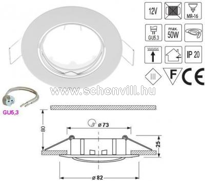 SA-90 fehér színű beépíthető bill. lámpatest hidegtükrös fényforráshoz, GU5.3 fogla 1.