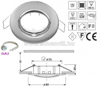SA-90 króm színű beépíthető bill. lámpatest hidegtükrös fényforráshoz, GU5.3 fogla 1.