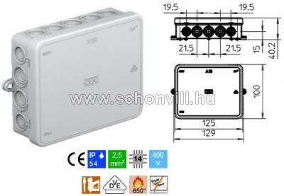 OBO A18 kábel-leágazódoboz, világosszürke 125x100x40mm IP55 rögzítőfüles 1.