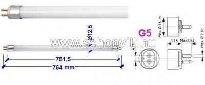 RÁBALUX 1744 20W T4 G5 fénycső 1260lm 2700K WW (meleg fehér) 8000h Ø12,5x553,5mm 1.