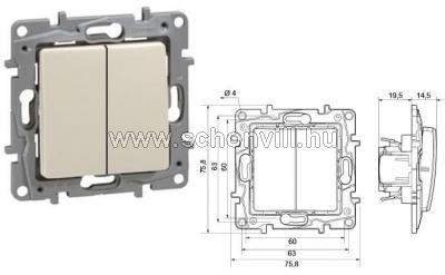 Niloé kettős váltókapcsoló betét, 10A, körömmel, bézs billentyűvel 1.