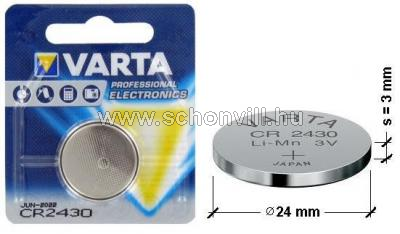 VARTA CR2430 6430 lítium gombelem 3V 280mAh Ø24,5x3mm 1db/bl. 1.