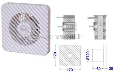 UNIVEX Z120E2 fali elszívó ventilátor, 230V 50Hz, 19W, 150m³/h Ø120mm, időzítős 1.