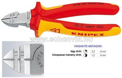 Knipex 14 26 160 Oldalcsípő fogó csupaszoló funkcióval, 1000V; L=160 mm; 1,5 és 2,5 mm²; krómozott 1.