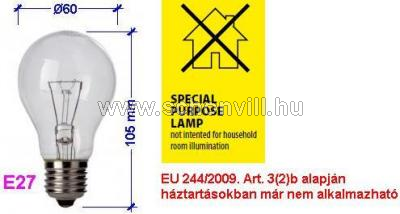 40W normál világos izzó 220-240V E27, EU 244/2009 Art.3(2)b alapján háztartásokban nem alkalmazható 1.