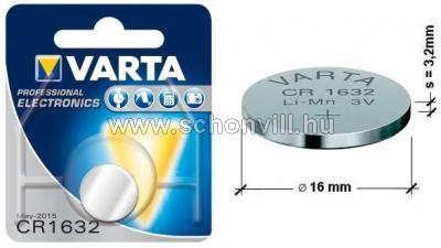 VARTA CR1632 6632 3V Líthium gombelem 130mAh Ø16x3,2mm 1db/bliszter 1.