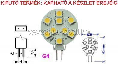 SPECTRUM 12068 LED-es fényf. 12V 1,8W G4 150lm WW (meleg fehér) 25000h Ø30x42mm, 9 db SMD5050 LED 1.