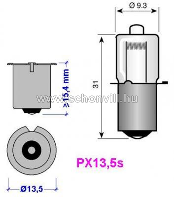 WB 2,8V 850mA (0,85A) halogén izzó PX13.5s foglalattal Ø9,3x31mm 10h 1.