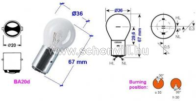 OSRAM SIG 1820 UE CL20/20W12V BA20d 350lm 600h Ø36x67mm 1.