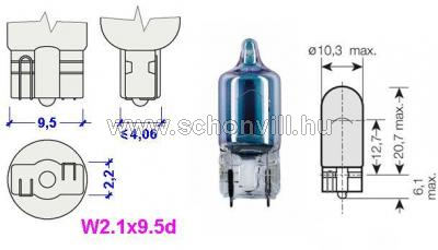 OSRAM 2825HCBI 650849 12V 5W kék halogén üvegfejű izzó W2.1X9.5d miniwatt 1.